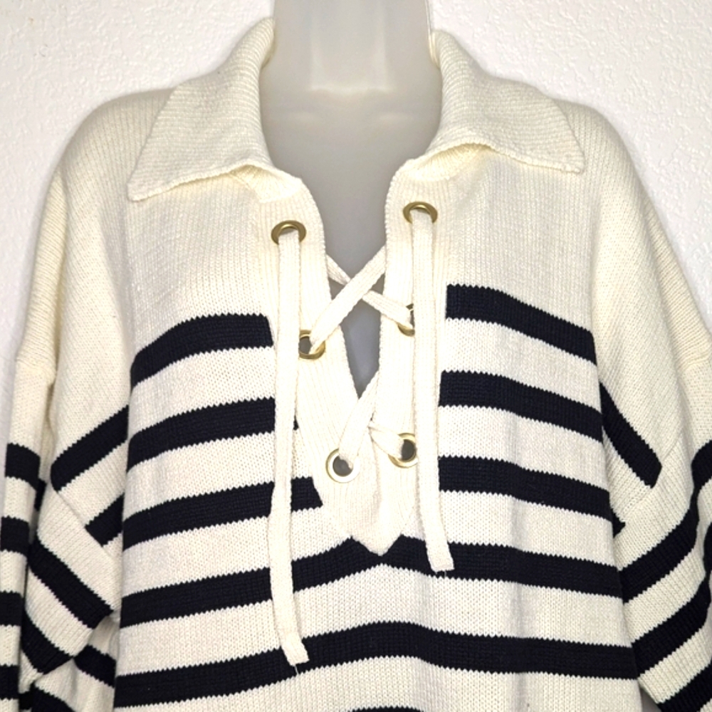 Maurice's Stripe Oversized Lace Up Front Collar‎ Sweater Size 2X NWT - Picture 3 of 12